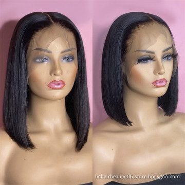 Cuticle Aligned water wave bob wigs human hair lace front Brazilian Hair virgin hair short bob wig For Black Women